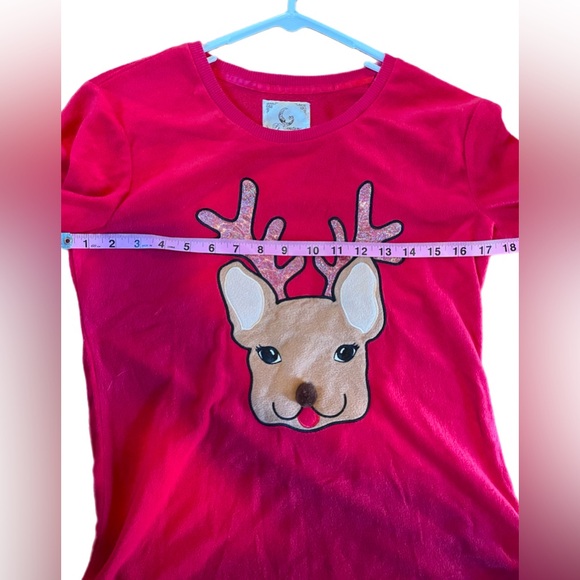 Pj Couture Christmas Fleece Long Sleeve Reindeer Medium Red Holiday Party Top - Picture 4 of 8